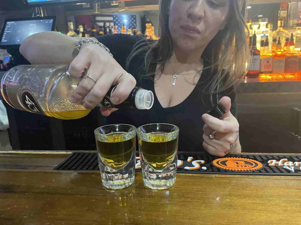 Pouring a Little Beer Shot at Orion Sports Bar OSB Lake Orion