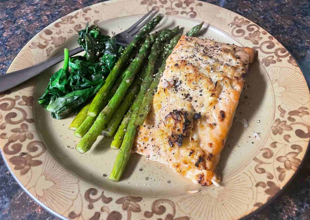 Salmon Asparagus Spinach Dinner
